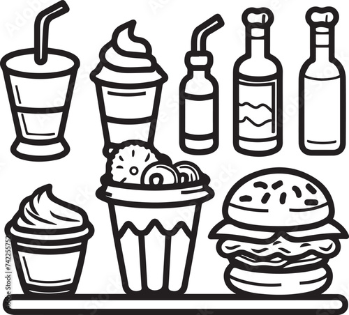 set of foods and Drinks vector icons isolated on white background