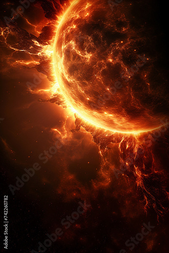 Sun surface with solar flares. Ai generative. photo