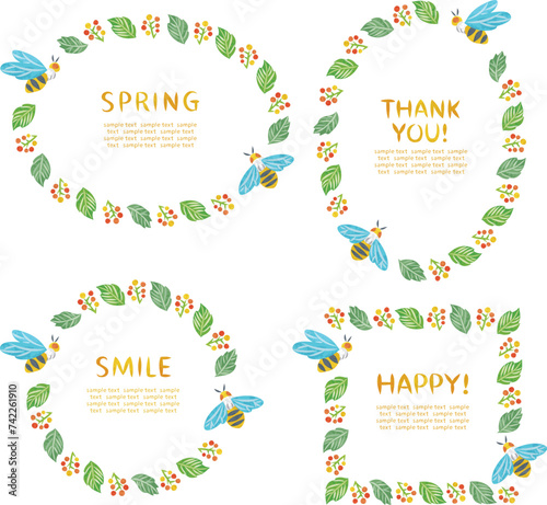 春　植物　蜂　イラストフレームセット