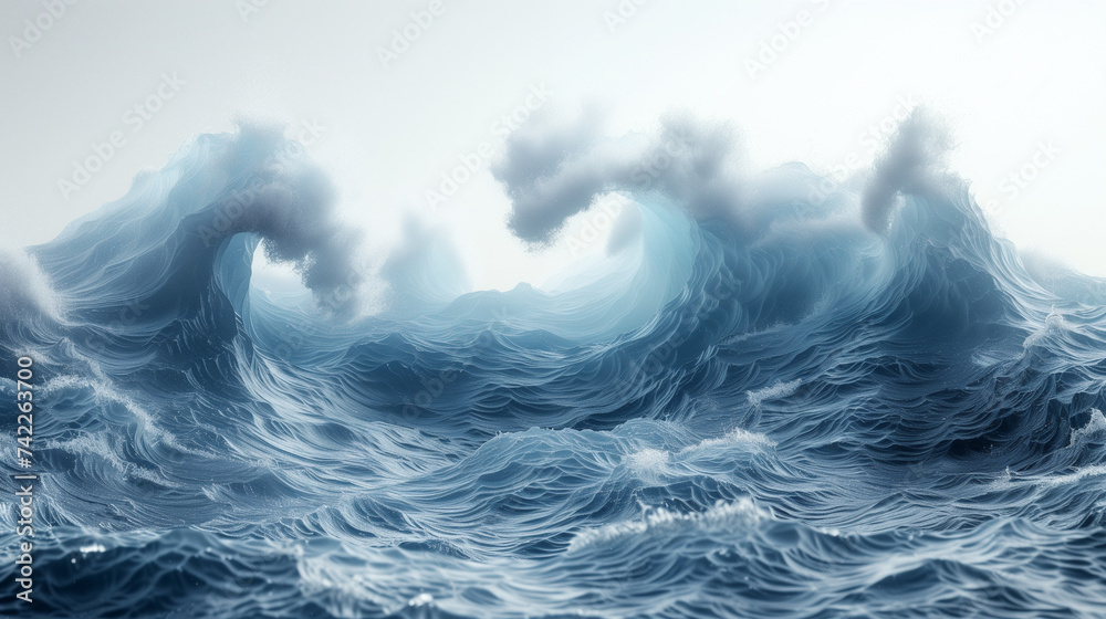blue background with waves, Ocean waves isolated on white background, Ai generated image