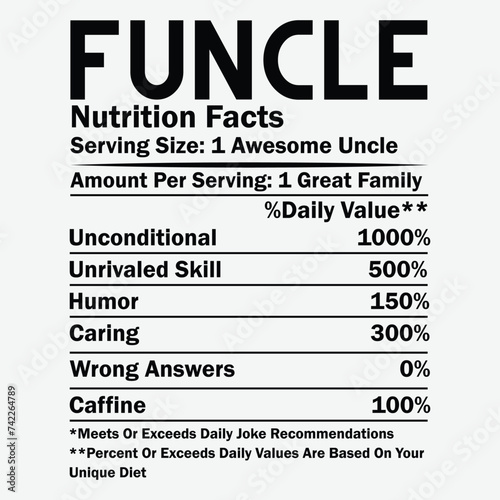 Funcle Nutrition Facts vector t shirt design white background photo