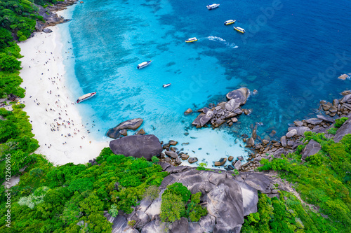 Aerial view of the Similan Islands, Andaman Sea, natural blue waters, tropical sea of Thailand. the beautiful scenery of the island is impressive