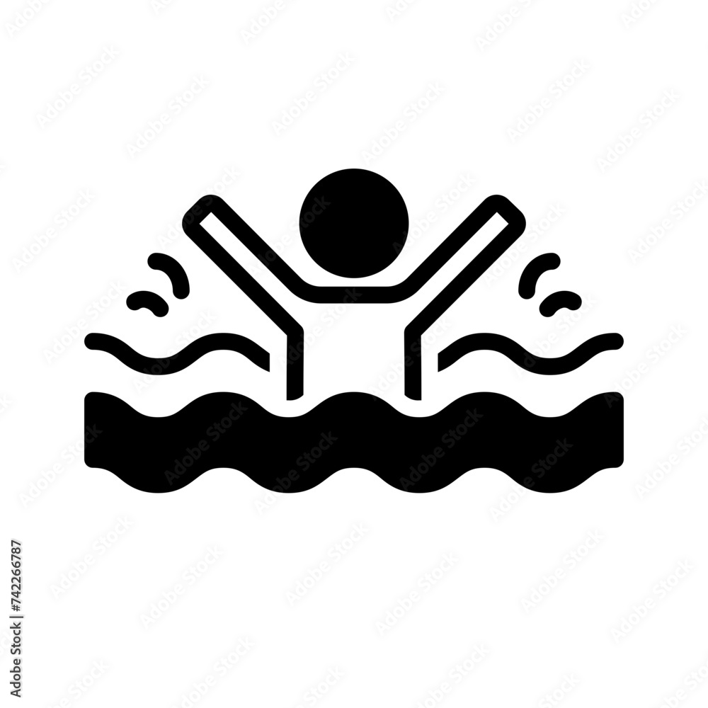Vector solid black icon for Drown Vector solid black icon for Drown