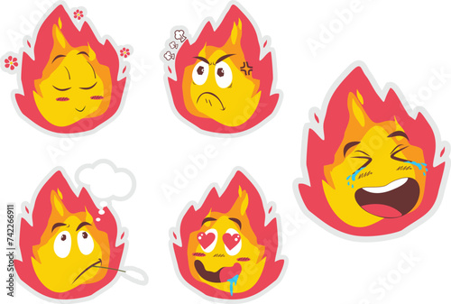 Fire emoji vector illustration with many pose and reaction set