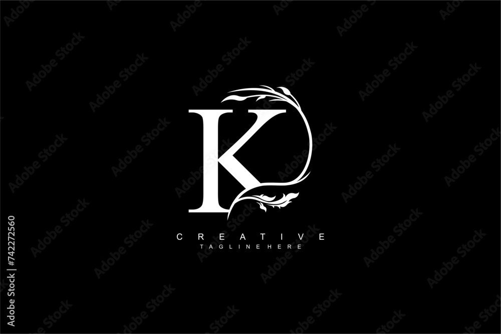luxury white letter K logo design with beautiful flower and leaf ornaments. monogram K, logo typography. initials K. typography. for business logos, boutiques, companies, beauty, etc