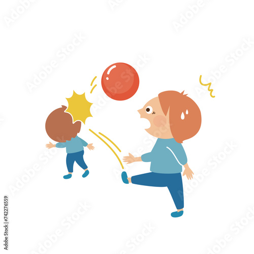 子供同士の怪我　トラブル　イメージイラスト素材