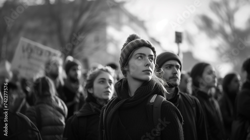 Emotional multicultural people standing during protest