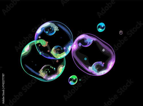 Fizzing air bubbles stream. Soda pop. Champagne. Soap Water Bubbles. Water bubbles. Realistic clear Water drops realistic set for your design.