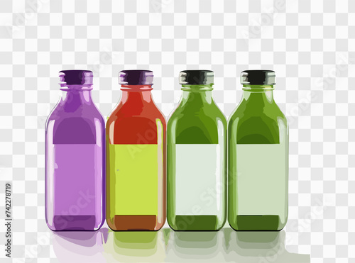 orange juice bottle mockup with various sticker by vector design.