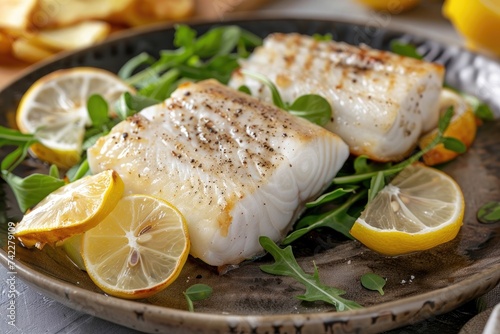 Fillet of fish and salad on a plate