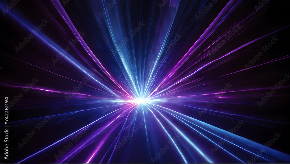 Blue and violet beams of bright laser light shining on black background. Background illustration Blue and violet beams of bright laser light shining on black background. Background illustration