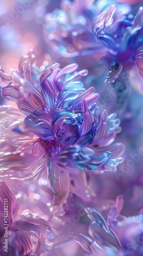 Holographic Harmonies: Lobelia's holographic allure dances amidst frosty petals in mesmerizing macro.