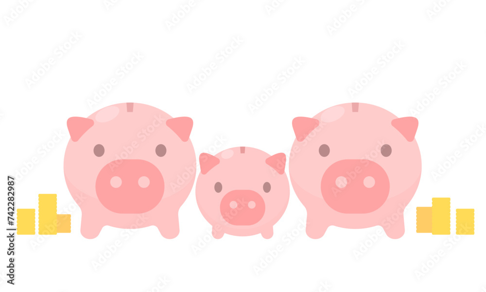 ブタの貯金箱の親子のイラスト ブタの貯金箱の親子のイラスト