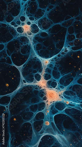 A blue and orange image of a cell. Generative AI.