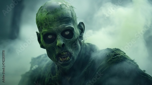 Green zombie face portrait. Horror halloween character