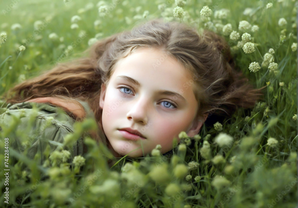 Naklejka premium portrait of a girl in the field