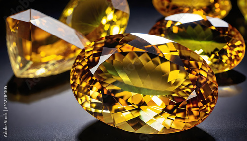 Citrine Gemstone, Precious, Yellow, Luxury, Gem, Sparkle, Glitter, Expensive, Rare, Shiny, Elegant, AI Generated