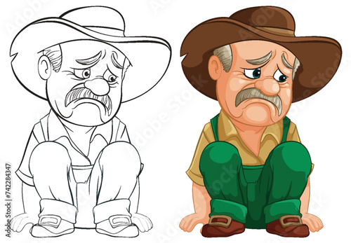 Vector illustration of a dejected cartoon cowboy