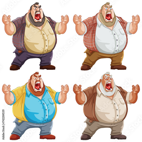 Four poses of a cartoon man showing different emotions.
