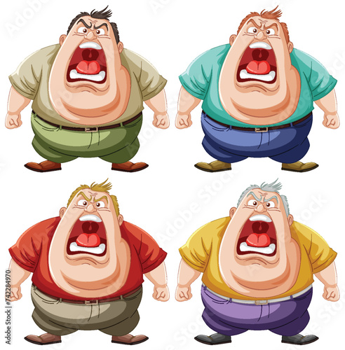 Four cartoon men displaying angry emotions.