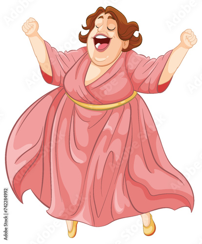 Happy, animated woman dancing in a flowing robe