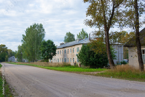 Russia, Tver region, Kuvshinovsky district, village of Rantsevo. The old building. Residential two-storey brick apartment building.