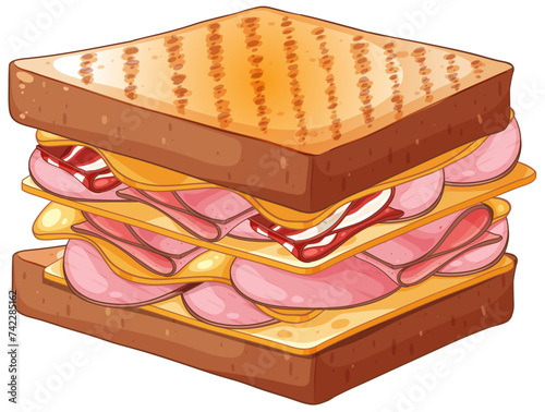 Vector illustration of a meat and cheese sandwich