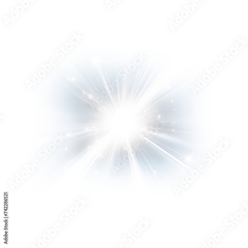 Shining stars isolated on a transparent white background. Effects, glare, radiance, explosion, white light, set. The shining of stars, beautiful sun glare photo