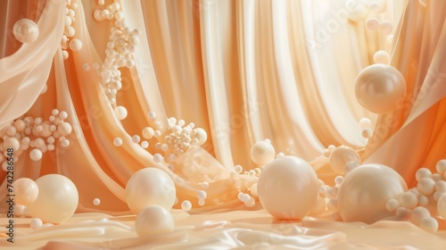 Peach Fuzz Serenity: 3D Balloon Floating in a Room Awash with Subtle Hues_Generative AI