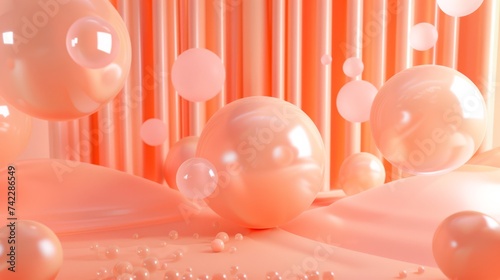 Peach Fuzz Serenity: 3D Balloon Floating in a Room Awash with Subtle Hues_Generative AI