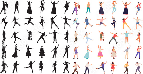 set of dancing people in flat style on white background vector