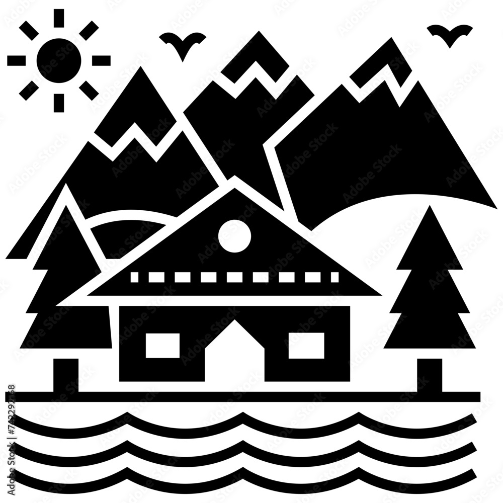 Winter landscape glyph icon 
