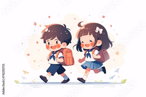 Educational illustration of students carrying backpacks back to school during the beginning of school season, educational learning concept illustration
