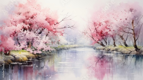 Generative AI Enchanting cherry blossom gardens. aquarelle
