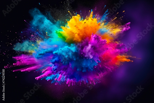 Colorful particles and sprinkle powder explosion for holiday celebration like holi festival