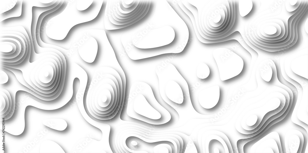 Fototapeta premium 3D Papercut Stylized White topographic contour scheme and terrain. Topography grid map. Contour map background. Geographic line mountain relief. Abstract lines or wavy backdrop background.