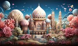 mosque in spring. fantasy style. Ramadan background