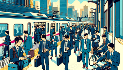 Concept vector illustration of businessmen commuting to work.