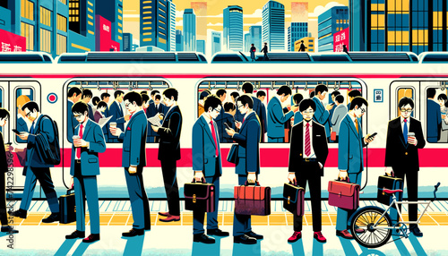 Concept vector illustration of businessmen commuting to work.