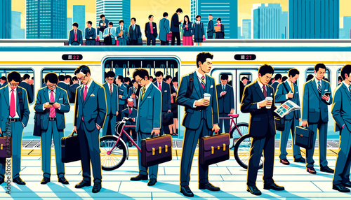 Concept vector illustration of businessmen commuting to work.