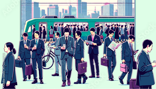 Concept vector illustration of businessmen commuting to work.