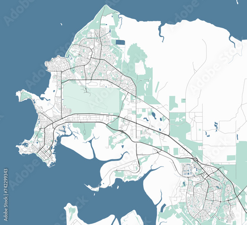 Map of Darwin, Australia. Detailed city map, metropolitan area.