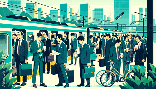 Concept vector illustration of businessmen commuting to work.