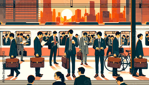 Concept vector illustration of businessmen commuting to work.
