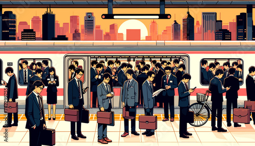 Concept vector illustration of businessmen commuting to work.