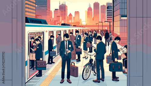 Concept vector illustration of businessmen commuting to work. photo