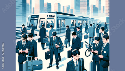 Concept vector illustration of businessmen commuting to work.