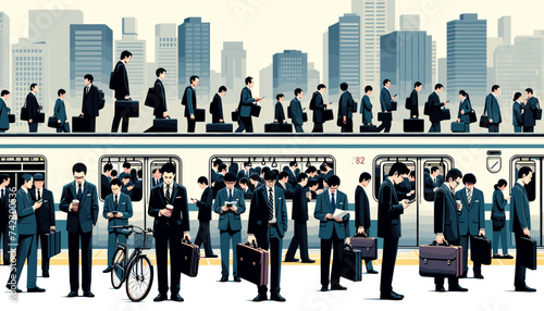 Concept vector illustration of businessmen commuting to work.