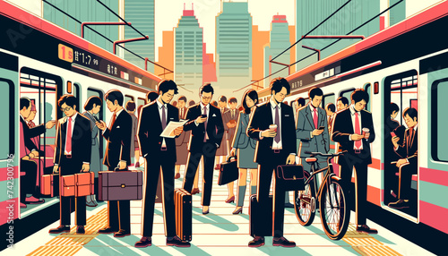 Concept vector illustration of businessmen commuting to work.