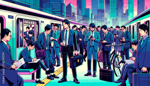 Concept vector illustration of businessmen commuting to work.